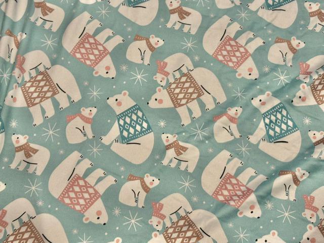 250 GSM DBP Polar Bear Print #2067 Double Brushed Polyester Spandex Apparel Stretch Fabric 58"-60" Wide By The Yard