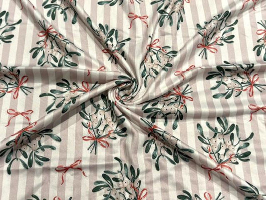 Christmas Holly DBP Print #2087 Double Brushed Polyester Spandex Apparel Stretch Fabric 190 GSM 58"-60" Wide By The Yard