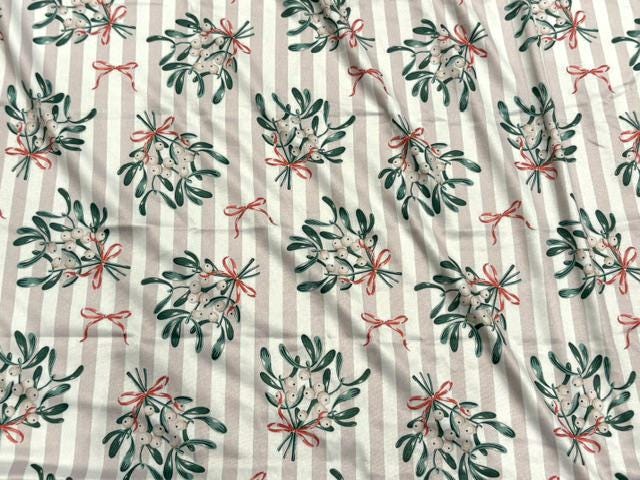 Christmas Holly DBP Print #2087 Double Brushed Polyester Spandex Apparel Stretch Fabric 190 GSM 58"-60" Wide By The Yard