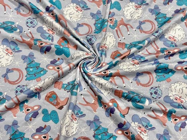 Western Santa DBP Print #2088 Double Brushed Polyester Spandex Apparel Stretch Fabric 190 GSM 58"-60" Wide By The Yard