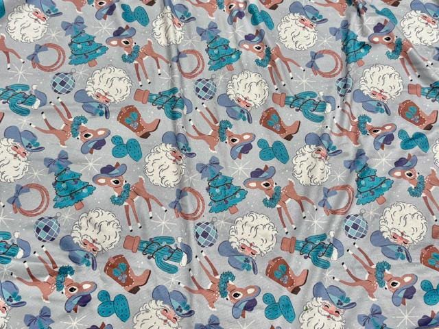 Western Santa DBP Print #2088 Double Brushed Polyester Spandex Apparel Stretch Fabric 190 GSM 58"-60" Wide By The Yard