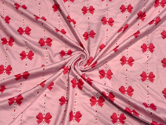 Candy Cane Bows DBP Print #2064 Double Brushed Polyester Spandex Apparel Stretch Fabric 190 GSM 58"-60" Wide By The Yard