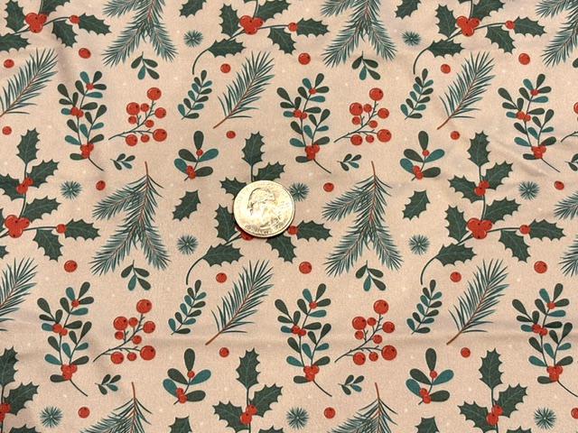 250 GSM DBP Christmas Holly Print #2069 Double Brushed Polyester Spandex Apparel Stretch Fabric 58"-60" Wide By The Yard