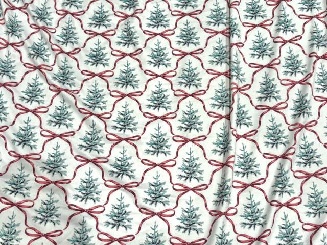 Christmas Tree Bow DBP Print #2081 Double Brushed Polyester Spandex Apparel Stretch Fabric 190 GSM 58"-60" Wide By The Yard