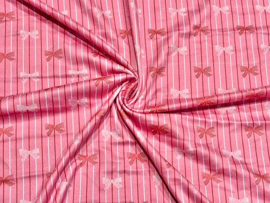 Candy Cane Bows DBP Print #2091 Double Brushed Polyester Spandex Apparel Stretch Fabric 190 GSM 58"-60" Wide By The Yard