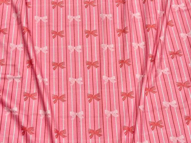 Candy Cane Bows DBP Print #2091 Double Brushed Polyester Spandex Apparel Stretch Fabric 190 GSM 58"-60" Wide By The Yard