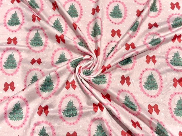 Christmas Tree Bow DBP Print #2075 Double Brushed Polyester Spandex Apparel Stretch Fabric 190 GSM 58"-60" Wide By The Yard