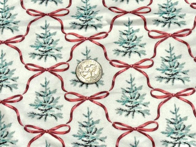 Christmas Tree Bow DBP Print #2081 Double Brushed Polyester Spandex Apparel Stretch Fabric 190 GSM 58"-60" Wide By The Yard
