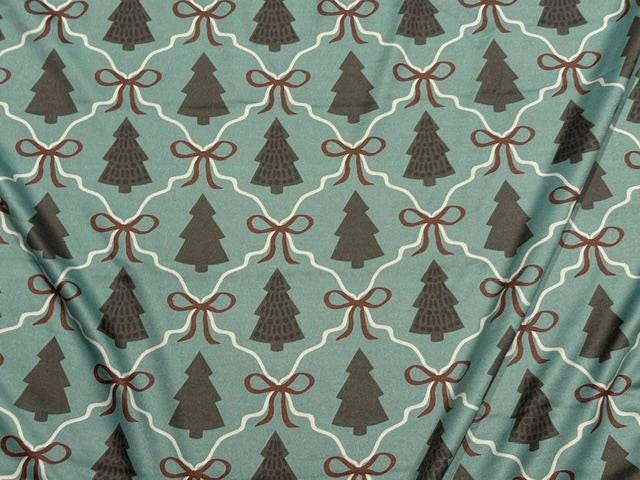 Christmas Tree Bow DBP Print #2094 Double Brushed Polyester Spandex Apparel Stretch Fabric 190 GSM 58"-60" Wide By The Yard