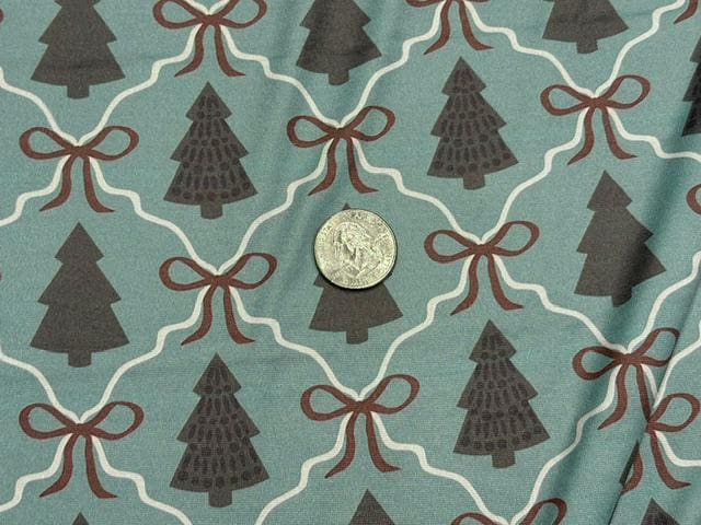 Christmas Tree Bow DBP Print #2094 Double Brushed Polyester Spandex Apparel Stretch Fabric 190 GSM 58"-60" Wide By The Yard