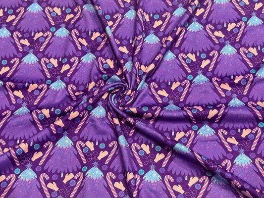 Candy Cane Trees DBP Print #2066 Double Brushed Polyester Spandex Apparel Stretch Fabric 190 GSM 58"-60" Wide By The Yard