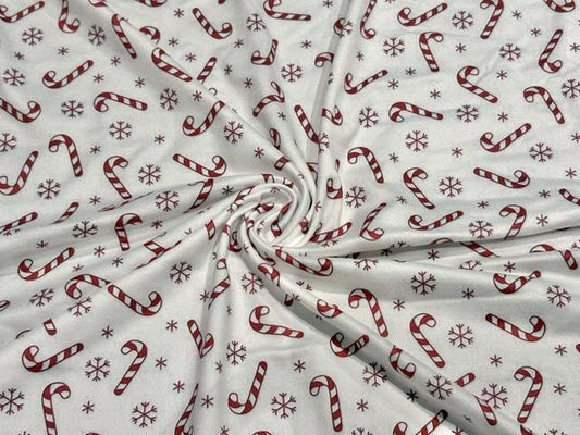 Candy Cane DBP Print #2076 Double Brushed Polyester Spandex Apparel Stretch Fabric 190 GSM 58"-60" Wide By The Yard