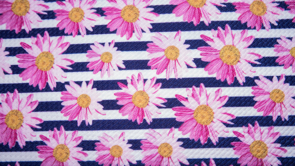 Daisy Striped Floral Bullet Print #221 Ribbed Scuba Techno Double Knit 2-Way Stretch Poly Spandex Apparel Craft Fabric 58"-60" Wide BTY