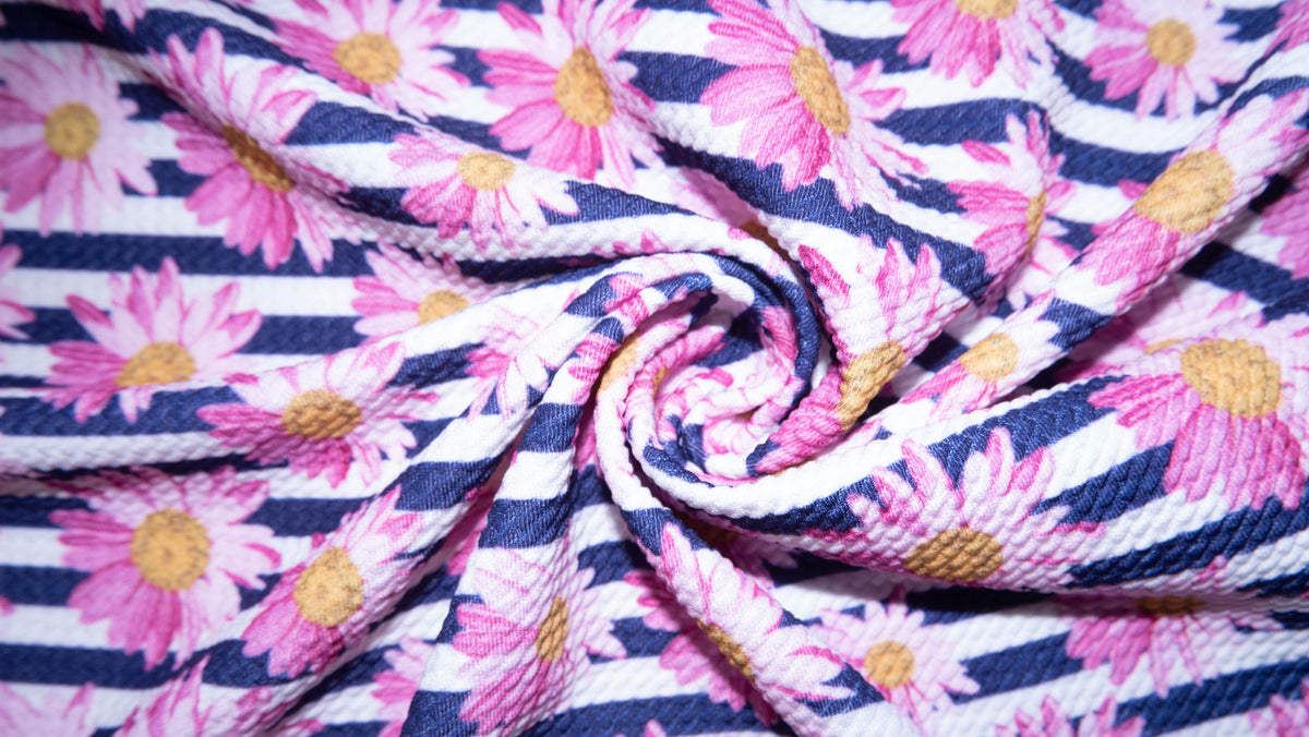 Daisy Striped Floral Bullet Print #221 Ribbed Scuba Techno Double Knit 2-Way Stretch Poly Spandex Apparel Craft Fabric 58"-60" Wide BTY