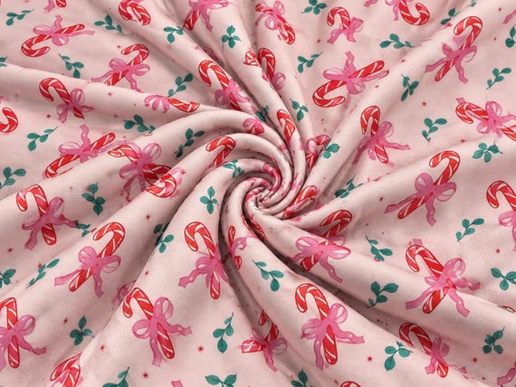 Candy Cane Bow Super Scuba Techno Print #2077 Double Knit Stretch Fabric Poly Spandex Fabric 58"-60" Wide By The Yard