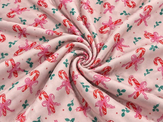 Candy Cane Bow Super Scuba Techno Print #2077 Double Knit Stretch Fabric Poly Spandex Fabric 58"-60" Wide By The Yard