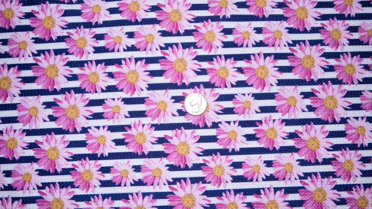 Daisy Striped Floral Bullet Print #221 Ribbed Scuba Techno Double Knit 2-Way Stretch Poly Spandex Apparel Craft Fabric 58"-60" Wide BTY