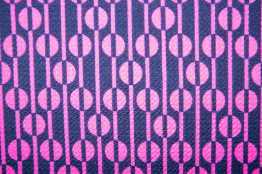 Pink Navy Ethnic Bullet Print #125 Ribbed Scuba Techno Double Knit 2-Way Stretch Polyester Spandex Apparel Craft Fabric 58"-60" Wide BTY