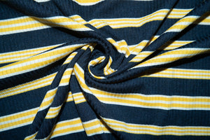 Navy Gold Striped Ribbed Jersey Knit #276 Rayon Poly Spandex Stretch Apparel Fabric 58"-60" Wide By The Yard