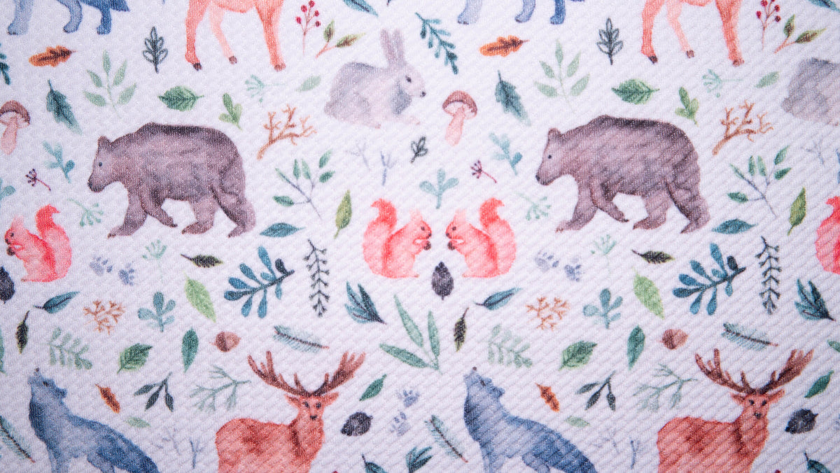 Woodland Animals Bullet Print #181 Ribbed Scuba Techno Double Knit 2-Way Stretch Poly Spandex Apparel Craft Fabric 58"-60" Wide BTY