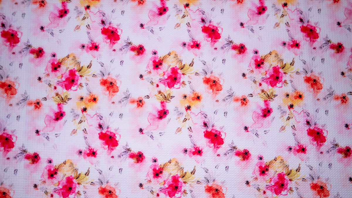 Watercolor Floral Bullet Print #192 Ribbed Scuba Techno Double Knit 2-Way Stretch Poly Spandex Apparel Craft Fabric 58"-60" Wide BTY