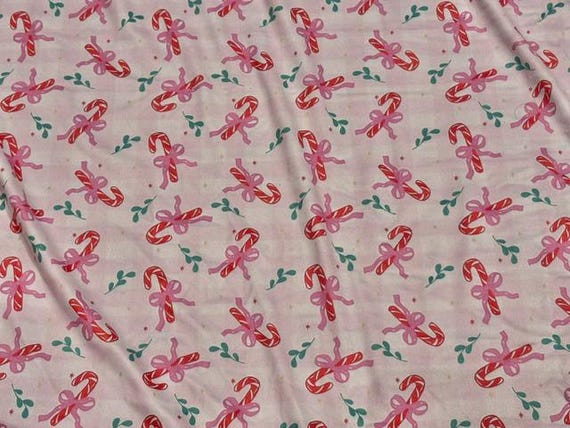Candy Cane Bow Super Scuba Techno Print #2077 Double Knit Stretch Fabric Poly Spandex Fabric 58"-60" Wide By The Yard
