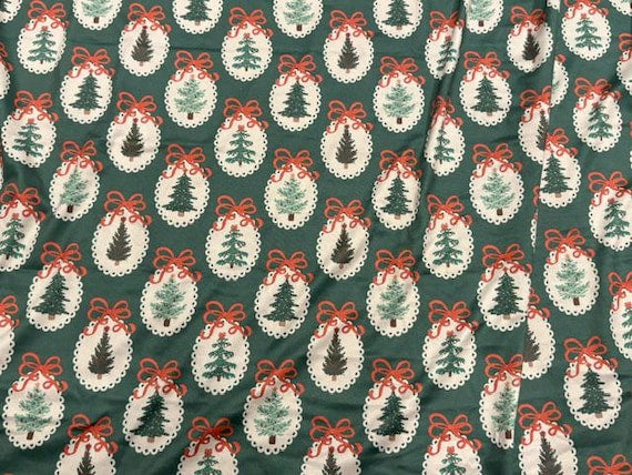 Christmas Tree Bow Super Scuba Techno Print #2085 Double Knit Stretch Fabric Poly Spandex Fabric 58"-60" Wide By The Yard