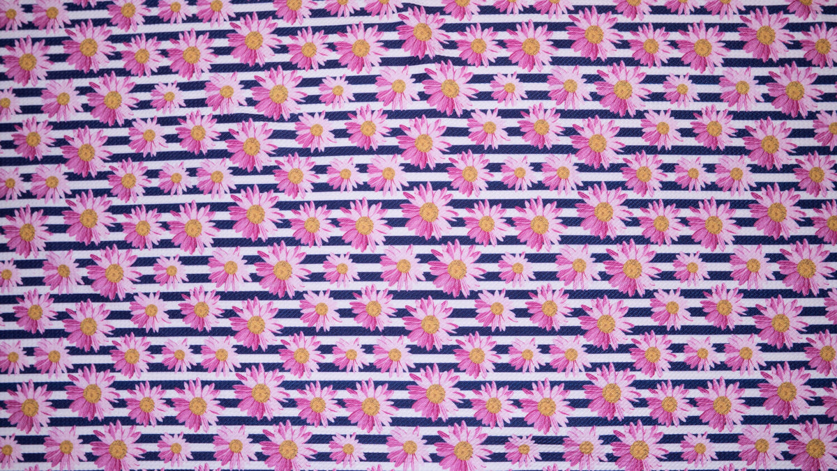 Daisy Striped Floral Bullet Print #221 Ribbed Scuba Techno Double Knit 2-Way Stretch Poly Spandex Apparel Craft Fabric 58"-60" Wide BTY