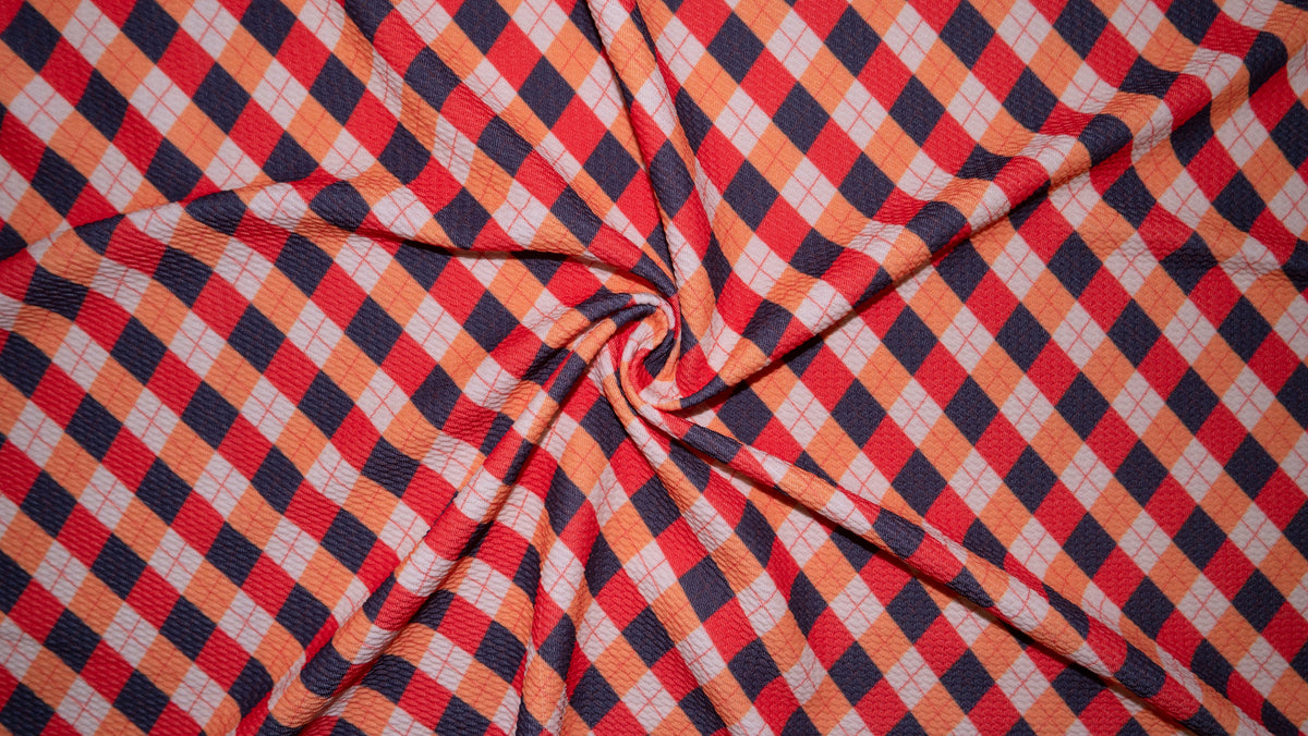 Fall Argyle Bullet Print #272 Ribbed Scuba Techno Double Knit 2-Way Stretch Poly Spandex Apparel Craft Fabric 58"-60" Wide BTY