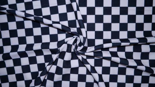 Checkerboard Black White Bullet Print #302 Ribbed Scuba Techno Double Knit 2-Way Stretch Poly Spandex Apparel Craft Fabric 58"-60" Wide BTY