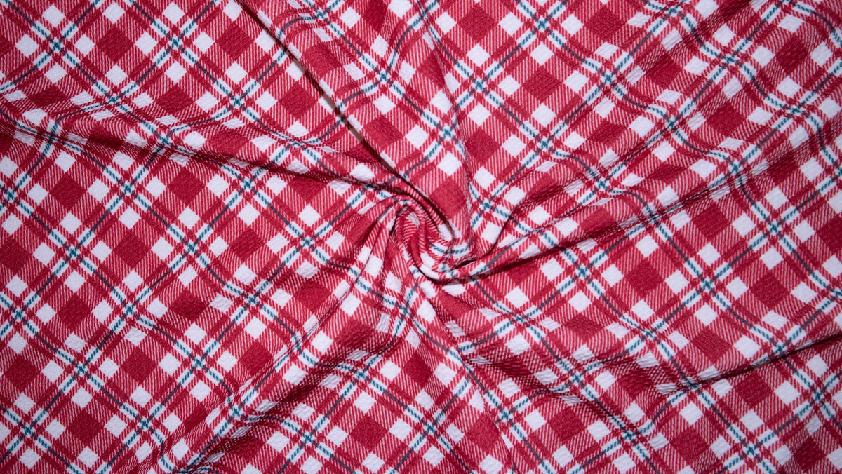 Christmas Plaid Bullet Print #308 Ribbed Scuba Techno Double Knit 2-Way Stretch Poly Spandex Apparel Craft Fabric 58"-60" Wide BTY