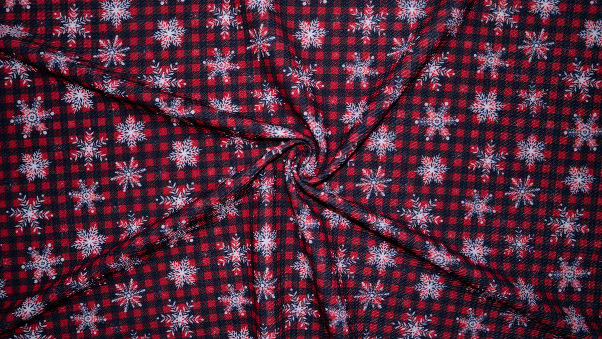 Buffalo Plaid Snowflake Bullet Print #295 Ribbed Scuba Techno Double Knit 2-Way Stretch Poly Spandex Apparel Craft Fabric 58"-60" Wide BTY