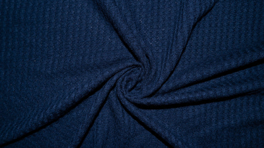 Navy Brushed Waffle Knit #03 Yarn Dyed Poly Rayon Spandex 200 GSM Medium Weight 58"-60" Wide By The Yard