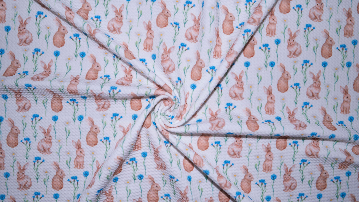 Spring Bunny Floral Bullet Print #362 Ribbed Scuba Techno Double Knit 2-Way Stretch Poly Spandex Apparel Craft Fabric 58"-60" Wide BTY
