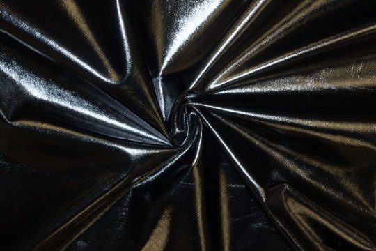 Shiny Black Pleather Faux Leather Stretch Vinyl Polyester Spandex 190 GSM Apparel Craft Fabric 58"-60" Wide By The Yard