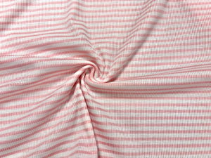 Stripe 4x2 Rib Knit Print #532 Pink White Polyester Spandex Stretch 190GSM Apparel Fabric 58"-60" Wide By The Yard