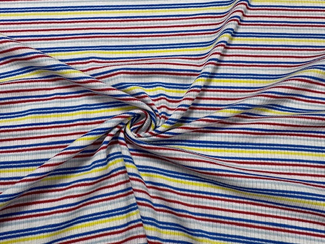 Stripe 4x2 Rib Knit Print #533 Multi-Color Polyester Spandex Stretch 190GSM Apparel Fabric 58"-60" Wide By The Yard