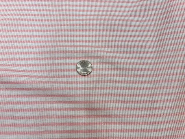 Stripe 4x2 Rib Knit Print #532 Pink White Polyester Spandex Stretch 190GSM Apparel Fabric 58"-60" Wide By The Yard