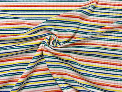 Stripe 4x2 Rib Knit Print #534 Multi-Color Polyester Spandex Stretch 190GSM Apparel Fabric 58