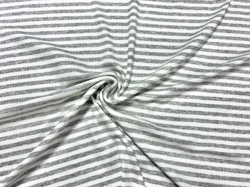 Stripe 4x2 Rib Knit Print #535 Heather Gray White Polyester Spandex Stretch 190GSM Apparel Fabric 58