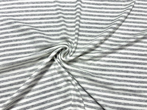 Stripe 4x2 Rib Knit Print #535 Heather Gray White Polyester Spandex Stretch 190GSM Apparel Fabric 58"-60" Wide By The Yard