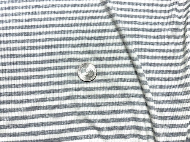 Stripe 4x2 Rib Knit Print #535 Heather Gray White Polyester Spandex Stretch 190GSM Apparel Fabric 58"-60" Wide By The Yard