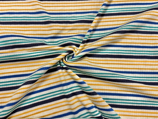 Stripe 4x2 Rib Knit Print #536 Multi-Color Polyester Spandex Stretch 190GSM Apparel Fabric 58"-60" Wide By The Yard