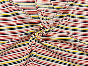 Stripe 4x2 Rib Knit Print #537 Multi-Color Polyester Spandex Stretch 190GSM Apparel Fabric 58"-60" Wide By The Yard
