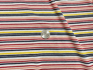 Stripe 4x2 Rib Knit Print #537 Multi-Color Polyester Spandex Stretch 190GSM Apparel Fabric 58"-60" Wide By The Yard