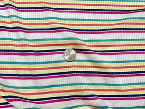 Stripe 4x2 Rib Knit Print #538 Multi-Color Polyester Spandex Stretch 190GSM Apparel Fabric 58"-60" Wide By The Yard