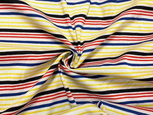 Stripe 4x2 Rib Knit Print #539 Multi-Color Polyester Spandex Stretch 190GSM Apparel Fabric 58"-60" Wide By The Yard