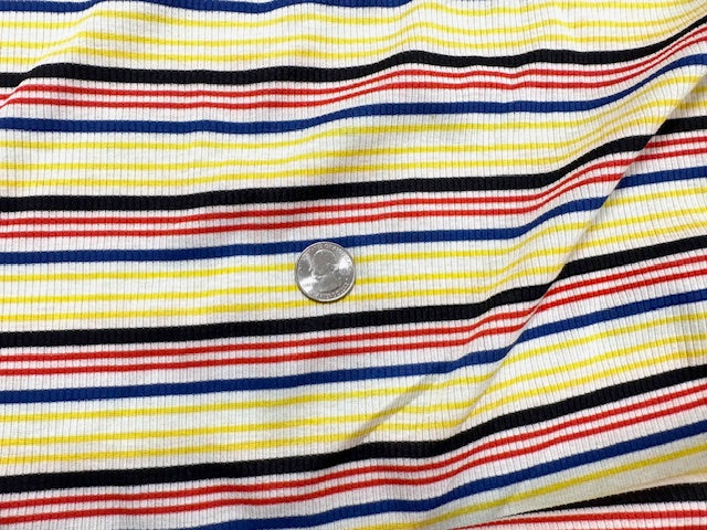 Stripe 4x2 Rib Knit Print #539 Multi-Color Polyester Spandex Stretch 190GSM Apparel Fabric 58"-60" Wide By The Yard