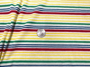 Stripe 4x2 Rib Knit Print #540 Multi-Color Polyester Spandex Stretch 190GSM Apparel Fabric 58"-60" Wide By The Yard