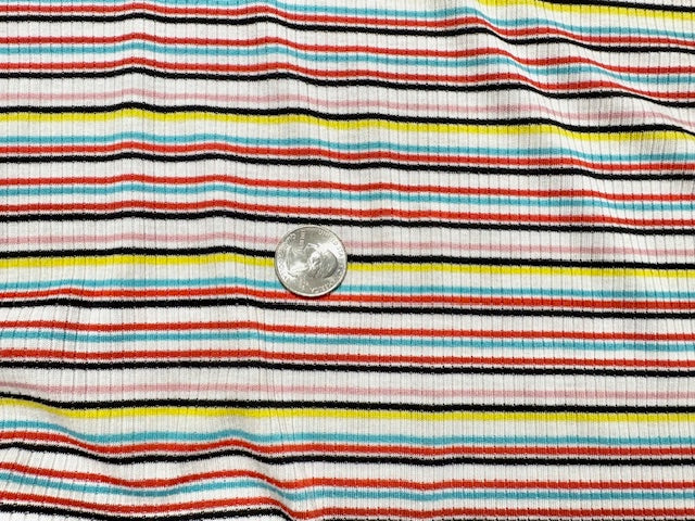 Stripe 4x2 Rib Knit Print #541 Multi-Color Polyester Spandex Stretch 190GSM Apparel Fabric 58"-60" Wide By The Yard
